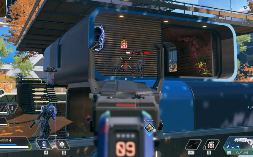 Apex Legends cheat setup preview with Aimbot ESP boxes, shield bars and combat feedback on PC