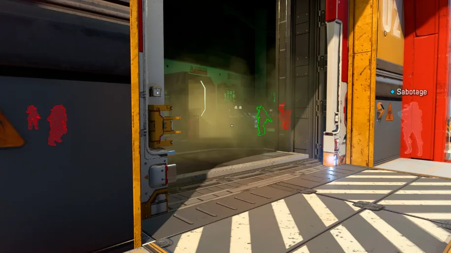 Apex Legends ESP wallhack in caustic gas with enemy chams visible through doors and smoke