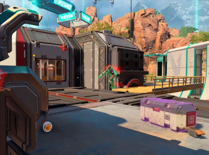 Apex Legends loot ESP on a death box with purple highlight and enemy wallhack outline
